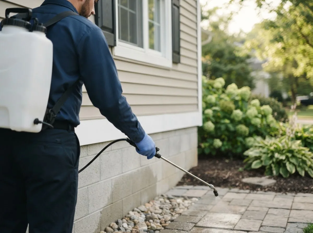 Pest control technician inspecting a home in Catharine, KS